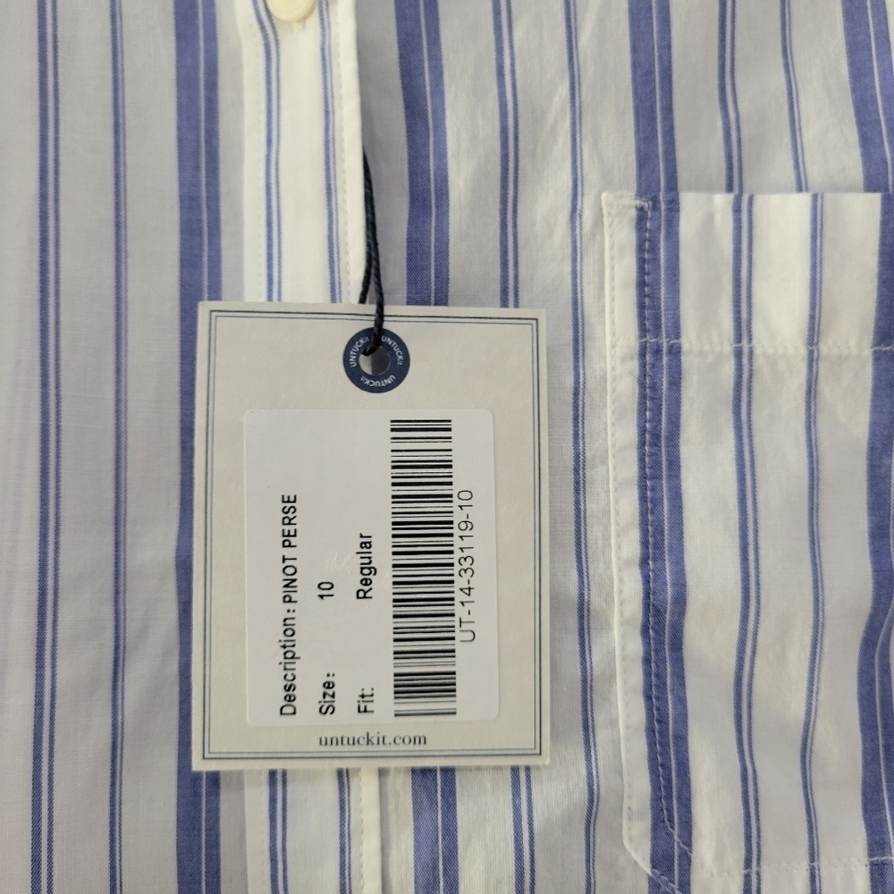 UNTUCKit Pinot Perse Shirt, Striped Blue White Long Sleeve Button Up NWT SZ 10 - Picture 3 of 9